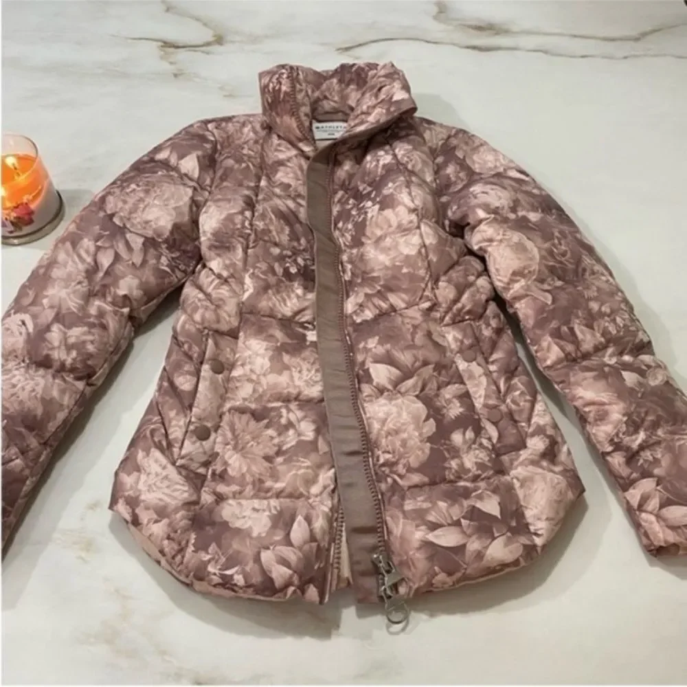 Athleta Downtown Printed Jacket in Antoinette Floral Pink Down Coat